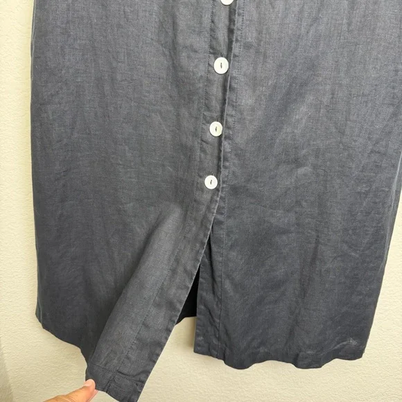 Quince Women’s Black 100% European Linen Button Front Midi Dress Size Medium - Picture 6 of 9